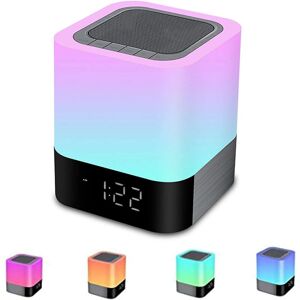 AOUGO Bluetooth Speaker Portable Light Up Bluetooth Speaker LED Bedside Lamp with Touch Control, Table Lamp Color Changing Night Light with Alarm Clock for