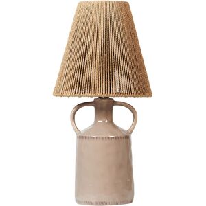 BELIANI Boho Ceramic Bedside Table Lamp Lighting with Natural Wicker Cone Paper Shade Taupe Larissos - Beige