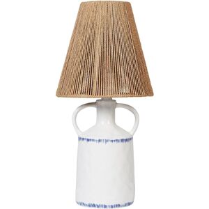 BELIANI Boho Ceramic Bedside Table Lamp Lighting with Natural Wicker Cone Paper Shade White Larissos - White