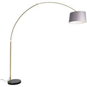 QAZQA Arc lamp brass with marble fabric shade gray 45 cm - xxl - Grey