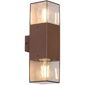 QAZQA Outdoor wall lamp rust brown with smoke shade 2-light IP44 - Denmark - Brown-Rust