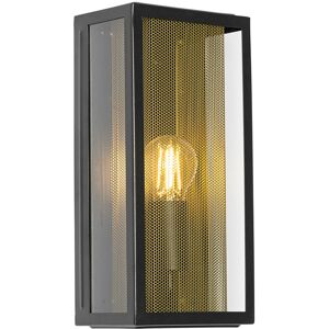 QAZQA Outdoor wall lamp black and brass IP44 with mesh - Rotterdam - Gold/Messing