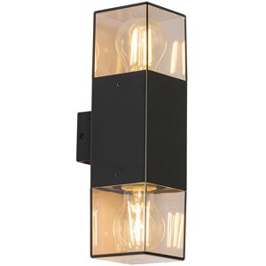 QAZQA Outdoor wall lamp black with smoke shade 2-light IP44 - Denmark - Black