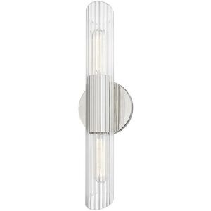 HUDSON VALLEY Cecily 2 Light Small Wall Sconce Polished Nickel, Glass