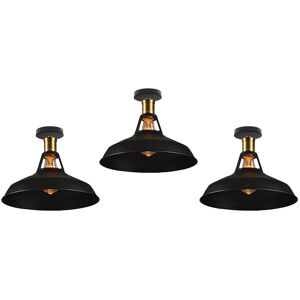 Axhup - Ceiling Lamp 27cm Ceiling Light Industrial Vintage Iron Lampshade Black Lamp for Corridor Balcony Stairs 3PCS