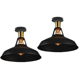 Axhup - Ceiling Lamp 27cm Ceiling Light Industrial Vintage Iron Lampshade Black Lamp for Corridor Balcony Stairs 2PCS