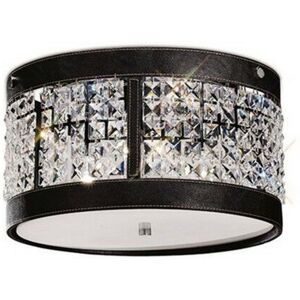 Inspired Lighting - Inspired Diyas - Celsa - Ceiling Cylindrical 3 Light Polished Chrome, Dark Brown Faux Leather, Crystal