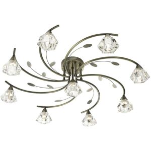 Sierra - 9 Light Semi Flush Multi Arm Ceiling Light Antique Brass and Glass, G9 - Searchlight