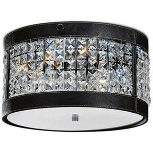 Inspired Lighting - Inspired Diyas - Celsa - Ceiling Cylindrical 3 Light Polished Chrome, Black Faux Leather, Crystal