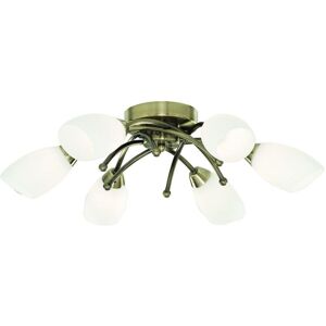 Opera - 6 Light Flush Multi Arm Ceiling Light Antique Brass and Opal Glass, G9 - Searchlight