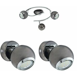 Loops - Ceiling Spot Light & 2x Matching Wall Lights Black Nickel Round Adjustable Lamp