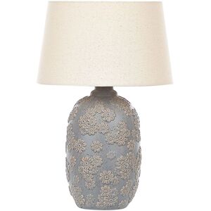 BELIANI Ceramic Bedside Table Lamp Empire Shade Floral Pattern Grey and Beige Ferrey - Grey