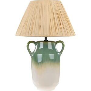 BELIANI Ceramic Bedside Table Lamp Lighting with Natural Cone Paper Shade Green and White Limones - Green