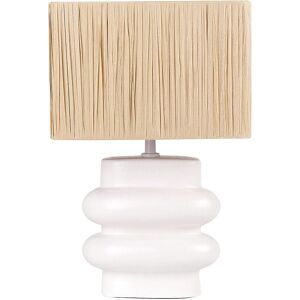 BELIANI Ceramic Table Lamp Bedside Light with Paper Pulp Rectangular Shade Base White and Natural Judy - White