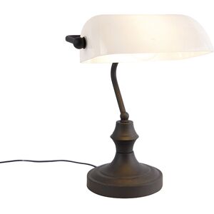 QAZQA Classic notary lamp black with opal glass - Banker - White