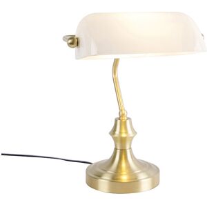 QAZQA Classic notary lamp gold with opal glass - Banker - Gold