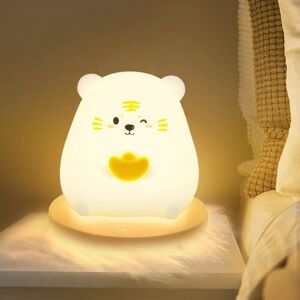 Comely - led Kids Night Light, Cute Tiger Bedside Lamp, Rechargeable 3-Color Kids Night Light, Soft Silicone, Gifts for Babies and Children, Ideal