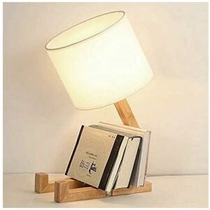 HÉLOISE Creative Robot Desk lamp, Adjustable can put books Wood Bedside lamp with fabric lamp shade E27 screw For kids bedroom office living room Decorative