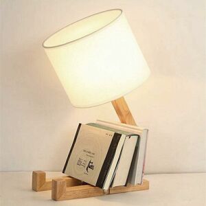 Héloise - Creative Robot Desk Lamp, Adjustable Can Put Books Wood Bedside Lamp with Fabric Lamp Shade E27 Screw For Kids Bedroom Study Living Room
