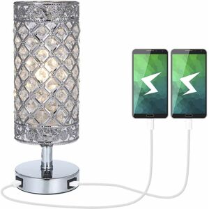 HÉLOISE Crystal Lamp, K5 Crystal Bedside Lamp, Dual usb Rechargeable, Creative Fashion Crystal Silver Table Lamp, for Living Room Bedroom Hotel Bookcase