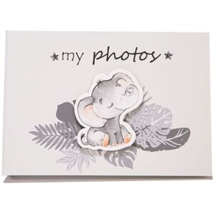 Happy Homewares - Cute Baby Elephant Grey Photo Album with Silver Stars and Palm Leaves by Grey