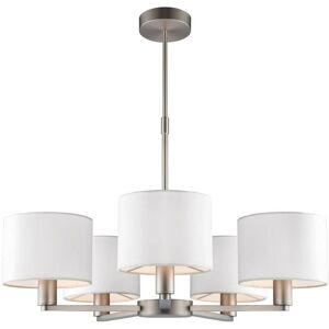 5 Light Multi Arm Ceiling Pendant Matt Nickel, Vintage White Silk Effect, E14 - Endon