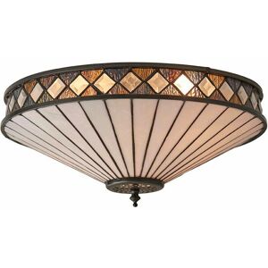 LOOPS Dark Bronze Flush Ceiling Light - Diamoned Shaped Detailing - 2 x 60W E27 gls