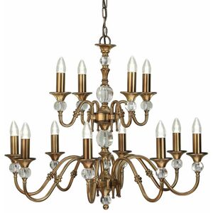 LOOPS Diana Ceiling Pendant Chandelier Antique Brass & K9 Crystal Curved 12 Lamp Light