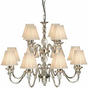 LOOPS Diana Ceiling Pendant Chandelier Bright Nickel & Beige Pleat Shade 12 Lamp Light