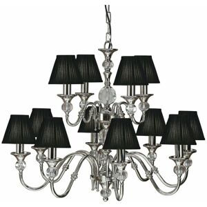 LOOPS Diana Ceiling Pendant Chandelier Bright Nickel & Black Pleat Shade 12 Lamp Light