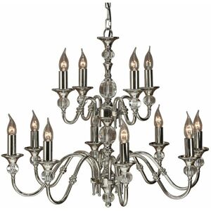 LOOPS Diana Ceiling Pendant Chandelier Bright Nickel & K9 Crystal Curved 12 Lamp Light