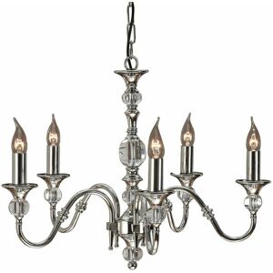 LOOPS Diana Ceiling Pendant Chandelier Bright Nickel & K9 Crystal Curved 5 Lamp Light