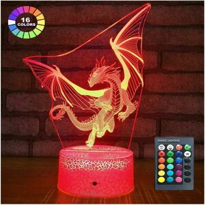 Mumu - Dragon Night Light Dragon Lamp Children's Night Light, 16 Colors with Remote Control 3D Optical Illusion Lamp Children's Gifts