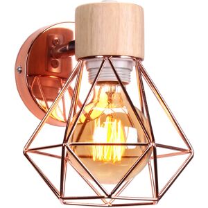 WOTTES Modern Wall Light Iron Geometric Cage Wall Lamp Wood Metal Wall Sconce Rose Gold - 1 Pcs