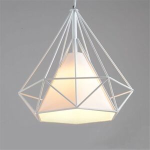 LANGRAY E27 Diamond Shaped Iron Cage Pendant Chandelier with Socket Lighting for Restaurant Room Decor (WHITE, S 25CM)