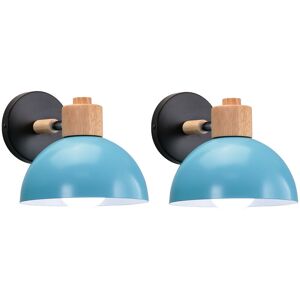 WOTTES Modern Simple Wall Sconce Metal Wooden Wall Light Blue Wall Lamp E27 - 2 Pack