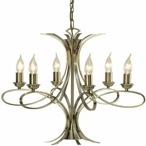 LOOPS Eaves Hanging Ceiling Pendant Chandelier 6 Lamp Brushed Brass Curved Arm Light