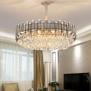 LUVODI Elegant Modern Crystallite Ceiling Chandelier Light Clear Grey Crystal Chandelier Lamp, 60cm Diameter