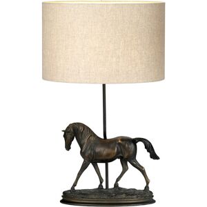 LightBox Spirit Small Horse Statuette Table Lamp Bronze Patina, Oval Shade - Elstead