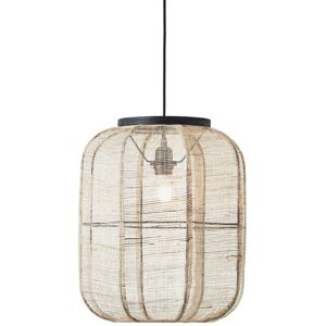 Zaire Single Pendant Ceiling Lamp, Natural Linen, Matt Black - Endon