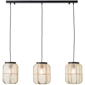 Zaire Single Pendant Ceiling Lamp, Natural Linen, Matt Black - Endon