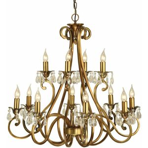 LOOPS Esher Ceiling Pendant Chandelier Antique Brass & Crystal Curved 12 Lamp Light