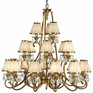 LOOPS Esher Ceiling Pendant Chandelier Brass Crystal & Beige Shades 21 Lamp Light