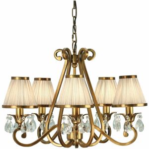 LOOPS Esher Ceiling Pendant Chandelier Brass Crystal & Beige Shades 5 Lamp Light