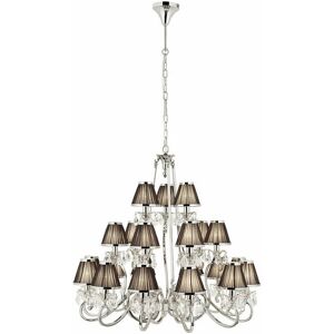 LOOPS Esher Ceiling Pendant Chandelier Nickel Crystal & Black Shades 21 Lamp Light