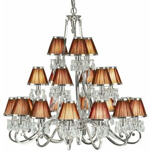 LOOPS Esher Ceiling Pendant Chandelier Nickel Crystal & Brown Shades 21 Lamp Light