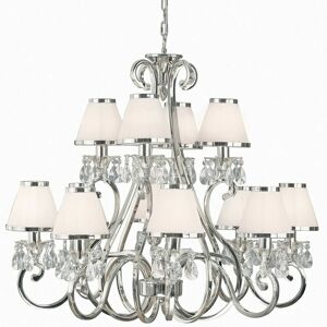LOOPS Esher Ceiling Pendant Chandelier Nickel Crystal & White Shades 12 Lamp Light