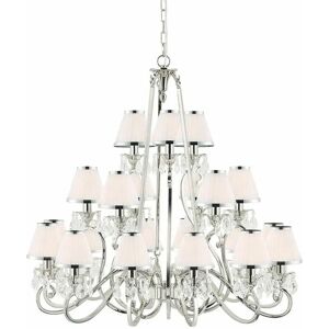 LOOPS Esher Ceiling Pendant Chandelier Nickel Crystal & White Shades 21 Lamp Light