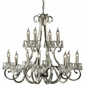 LOOPS Esher Ceiling Pendant Chandelier Polished Nickel & Crystal Curved 12 Lamp Light