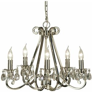 LOOPS Esher Ceiling Pendant Chandelier Polished Nickel & Crystal Curved 5 Lamp Light